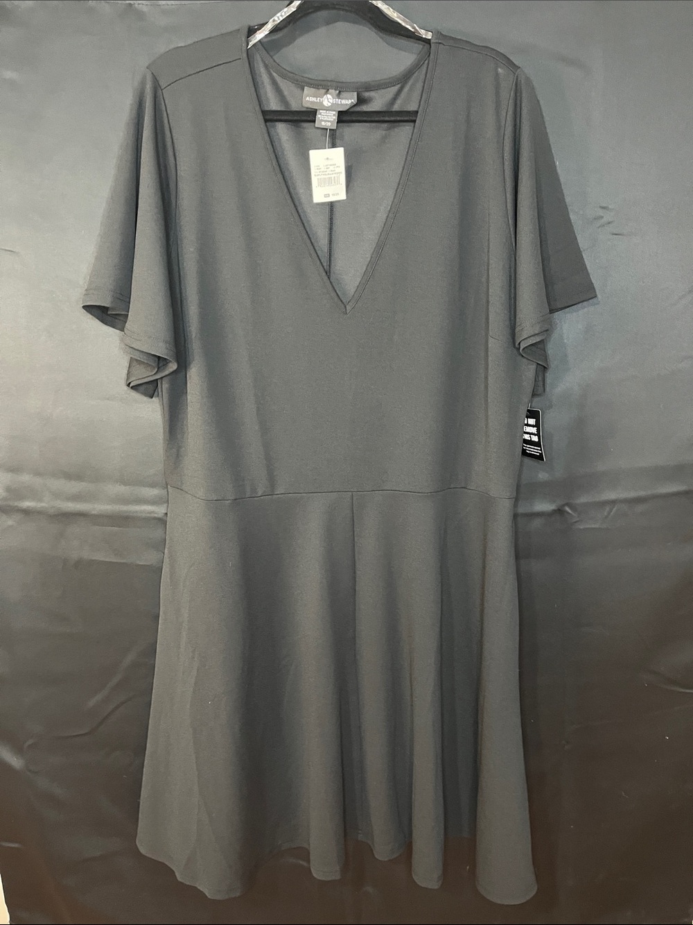 Ashley Stewart Black V-Neck Midi Dress